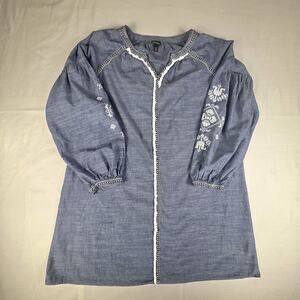 Art Class Girls Boho Embroidered Chambray Dress Blue Size L (10/12) peasant